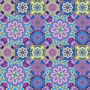 Seamless pattern on the tiles, majolica, arabic, green, orange, vector Stockillustratie