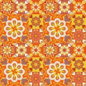 Seamless pattern on the tiles, majolica, arabic, green, orange, vector Stockillustratie