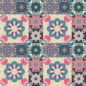 Seamless pattern on the tiles, majolica, arabic, green, orange, vector イラスト素材