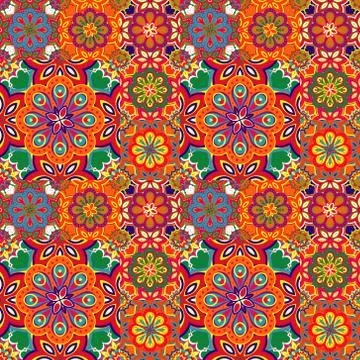 Seamless pattern on the tiles, majolica, arabic, green, orange, vector Stock Illustration