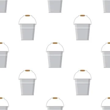 Seamless pattern with tin metal iron bucket empty or with water on white back Stock-Illustration