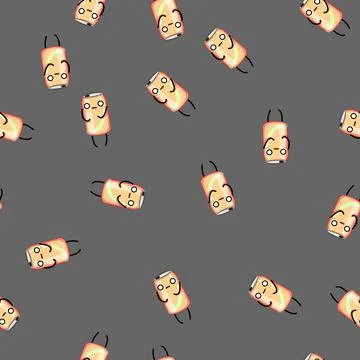 Seamless pattern tin soda can character cartoon vector Stock Illustration