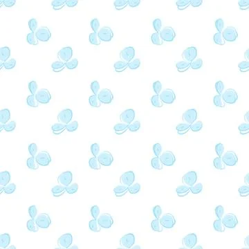 Seamless pattern of tiny pale blue flowers with three petals in hand drawn Stock Illustration