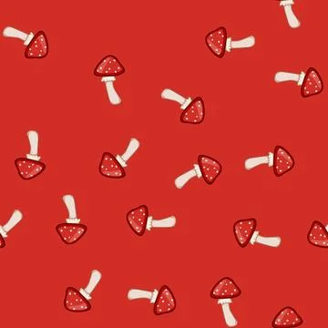 Seamless pattern toadstool fly agaric cartoon vector Stock Illustration