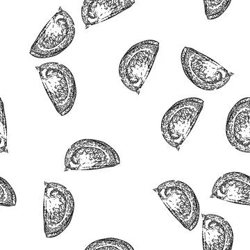 Seamless pattern tomato cut sketch hand drawn Stock Illustration