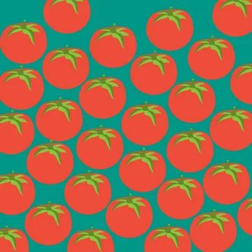 Seamless pattern with tomato on green background. Vector illustration Stock Illustration