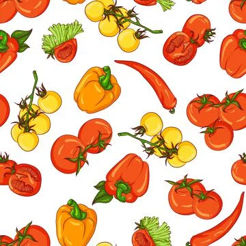 Seamless pattern tomato paprika Stock Illustration