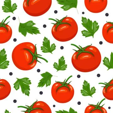 Seamless pattern with tomato, parsley and black pepper Stock Illustration