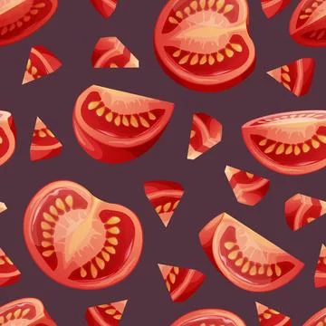 Seamless pattern with tomato slices. Traditional healthy cuisine. Delicious.. Stock Illustration