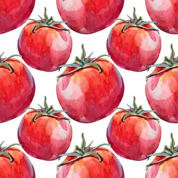 Seamless pattern with tomato on white background. Watercolor red hand drawn Stock Illustration