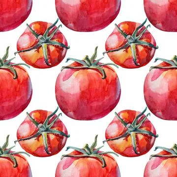 Seamless pattern tomato on white background. Watercolor red hand-drawn vegetable Stock Illustration