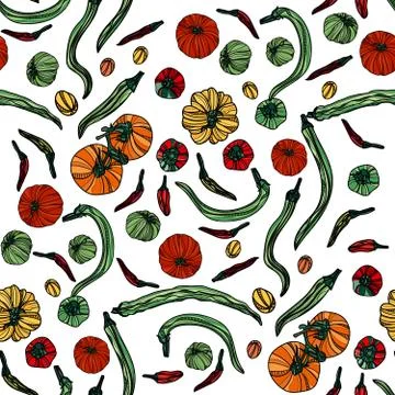 Seamless pattern with tomatoes and pepper. Illustrazione stock