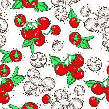 Seamless pattern with tomatoes. Vector. Hand drawing. Stockillustratie