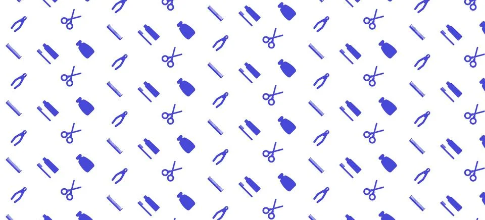 Seamless pattern with tools and supplies. Colorful background for grooming salon Stock Illustration