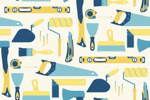 Seamless pattern of tools for the repair of buildings on a light coloured bac Stock Illustration