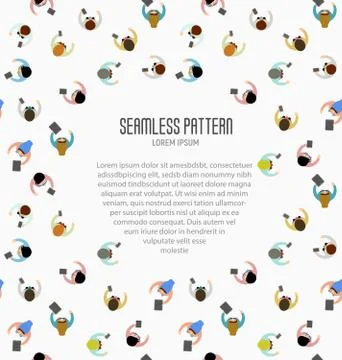 Seamless pattern with top view of people using technology gadget, phone Stock Illustration