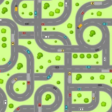 Seamless pattern top view of roads. Stock Illustration