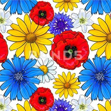 Seamless pattern of top view wild and garden flowers Stock Illustration