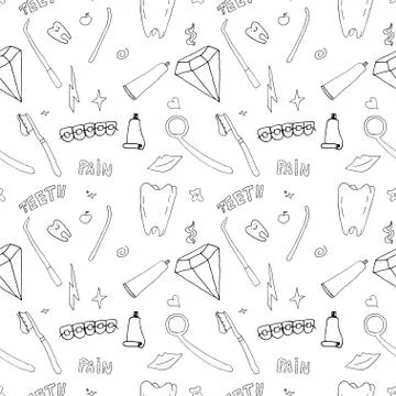 Seamless Pattern on the topic of dentistry. Vector illustration. Teeth care.  Illustrazione stock