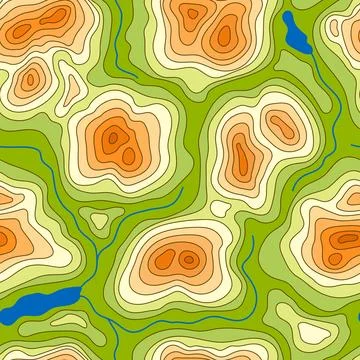 Seamless pattern topographic contour map. Landscape geodesy topography map. B Stock Illustration
