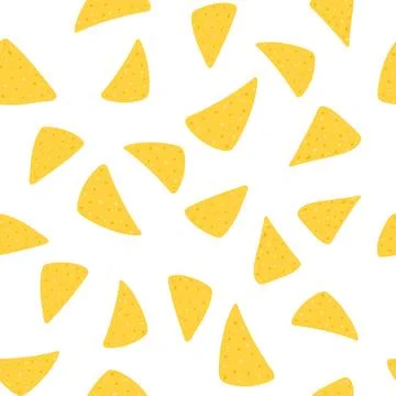 Seamless pattern with tortilla chips in cartoon flat style. Hand drawn vector Stock Illustration