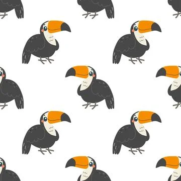 Seamless pattern with toucan bird , on white background, childish pattern, .. Stock Illustration