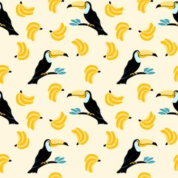 Seamless pattern with toucans and bananas Stock Illustration