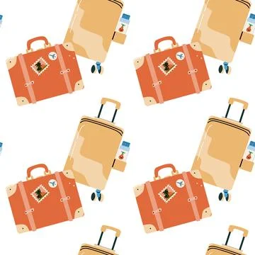 Seamless pattern with touristic items luggage, tickets and plane Illustrazione stock