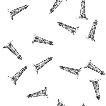 Seamless pattern tower lighthouse sketch hand drawn 스톡 일러스트