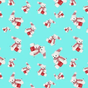 Seamless pattern with a toy bear on a blue background. Foto stock