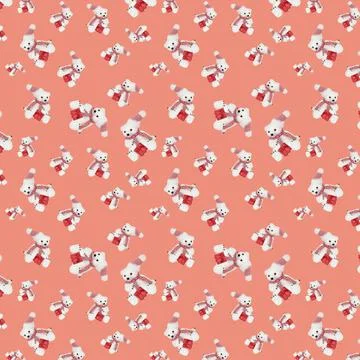Seamless pattern with a toy bear on a pink background. Stock Illustration