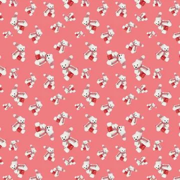 Seamless pattern with a toy bear on a pink background. Stockfoto's