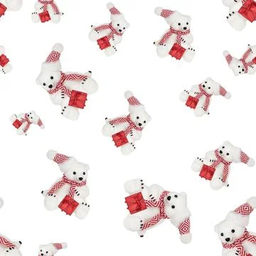 Seamless pattern with a toy bear on a white background. Stock Illustration