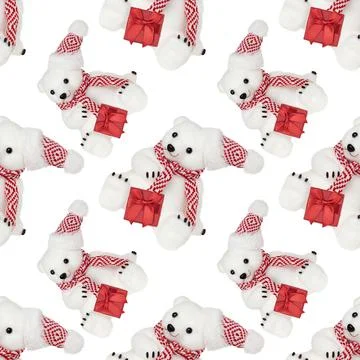 Seamless pattern with a toy bear on a white background. Stock Photos