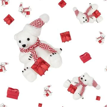 Seamless pattern with a toy bear on a white background. Stock Photos