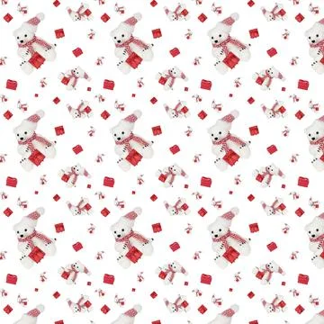 Seamless pattern with a toy bear on a white background. Stock Photos