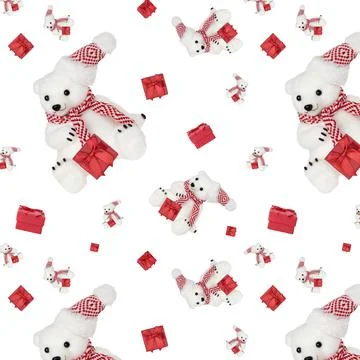 Seamless pattern with a toy bear on a white background. Stock Photos