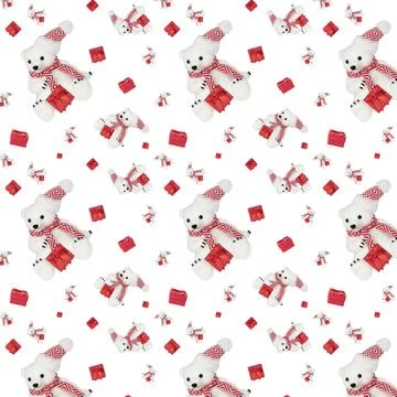 Seamless pattern with a toy bear on a white background. Foto stock