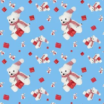 Seamless pattern with a toy bear on a white background. Stockfoto's