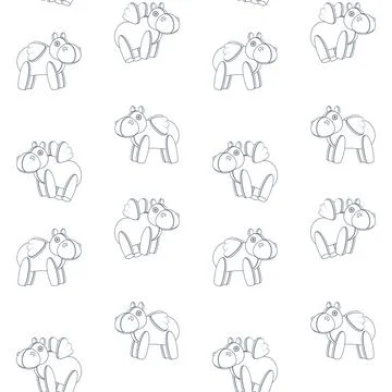 Seamless pattern with toy hippo with wings Stock Illustration