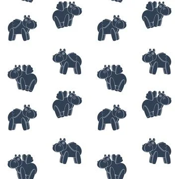 Seamless pattern with toy hippo with wings. Stock Illustration