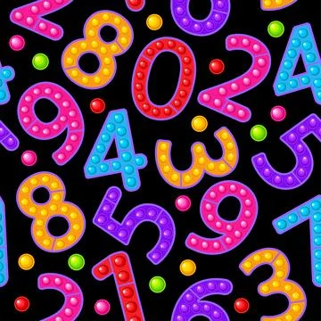 Seamless pattern, toy numbers on a black background. Stock Illustration