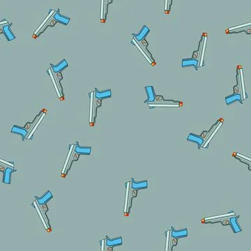 Seamless pattern Toy pistol with orange safety tip Stock Illustration