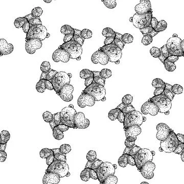 Seamless pattern toy teddy bear sketch hand drawn 库存插图