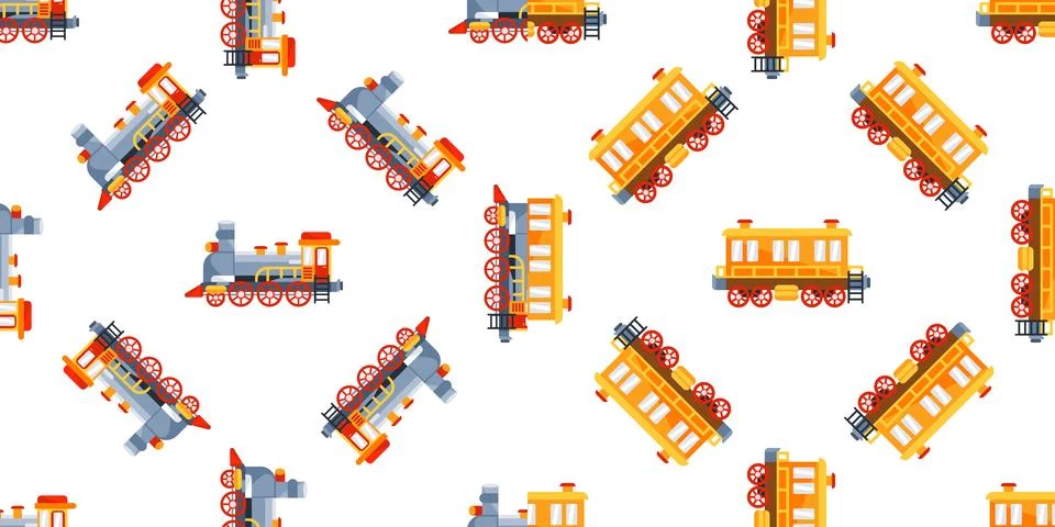 Seamless Pattern with Toy Train and Carriage on White Background Stock-Illustration