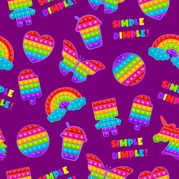 Seamless pattern with toys of different shapes on a purple background. Stock Illustration