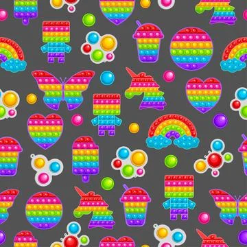 Seamless pattern with toys of different shapes on a gray background. Stock Illustration
