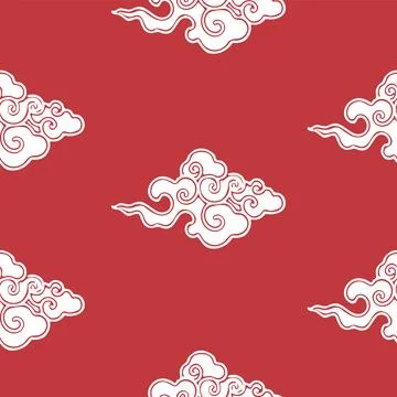 Seamless pattern with tradition chinese or tibetan cloud on red background. Stock Illustration