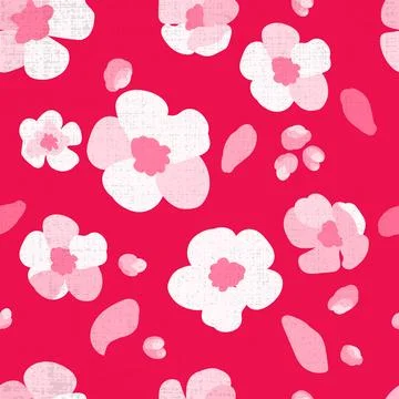 Seamless pattern traditional apple tree branch flowers red background Texture Stock Illustration
