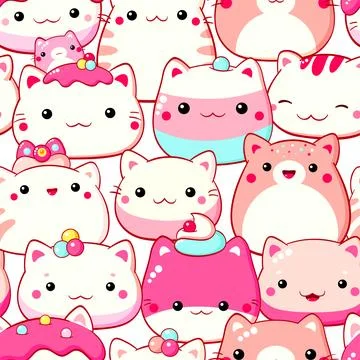 Seamless pattern with traditional Chinese cat-shaped mantou buns. Cute prin.. Stock Illustration